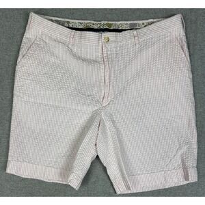 Country Club Prep Seersucker Shorts Mens 38x9 Pink White Striped Preppy